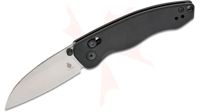 Kizer Cutlery Vanguard Nick Serrano Exist Clutch Lock Folding Knife 2.78 inch 154CM Satin Drop Point Blade, Black Aluminum Handles, Reversible Clip
