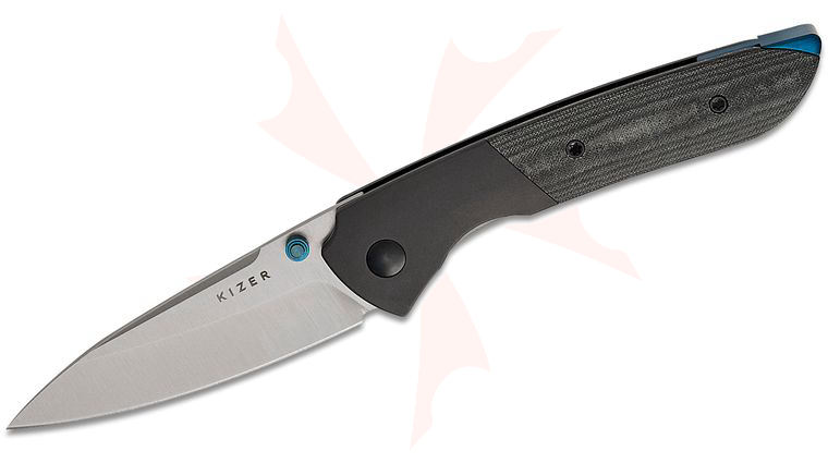 Kizer Cutlery Vanguard Chris Conaway Spitfire Folding Knife 3.13 inch 14C28N Satin Drop Point Blade, Gray Aluminum Handles with Gray Micarta Inlays
