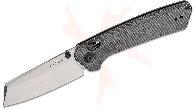 Kizer Cutlery Vanguard Matteo Pignatelli Madrac Clutch Lock Folding Knife 3.06 inch Nitro-V Satin Reverse Tanto Blade, Black Norplex UltreX Micarta Handles, Reversible Clip