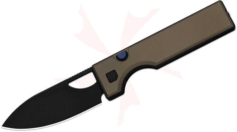 Kizer Cutlery Matija Milovic Little Ringbo Button Liner Lock Folding Knife 2.95 inch AEB-L Black Stonewashed Drop Point Blade, Brown Aluminum Handles, Reversible Bayonet Clip