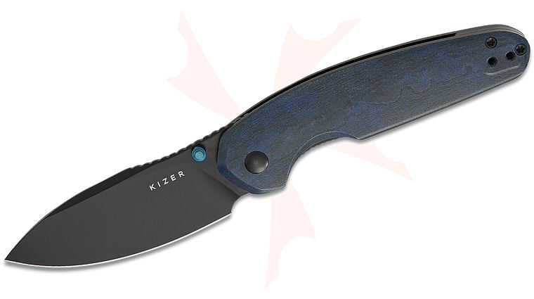 Kizer Cutlery Evgeniy Bulychev Meteora Folding Knife 3.22 inch Nitro-V Black PVD Drop Point Blade, Blue Canyon Richlite Handles