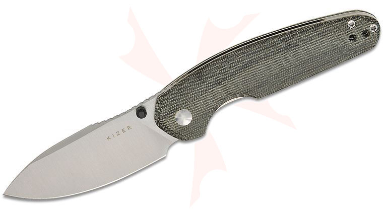 Kizer Cutlery Evgeniy Bulychev Meteora Folding Knife 3.22 inch Nitro-V Satin Drop Point Blade, Black Micarta Handles