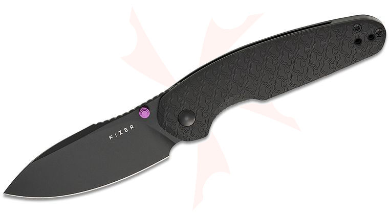 Kizer Cutlery Evgeniy Bulychev Meteora Folding Knife 3.22 inch Nitro-V Black PVD Drop Point Blade, Black Aluminum Handles