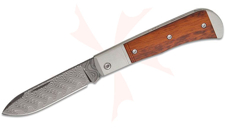 Kizer Cutlery Vanguard Azo Trestle D Slipjoint Folding Knife 2.95 inch Damascus Drop Point Blade, Gray Aluminum Handles with Leopardwood Inlays