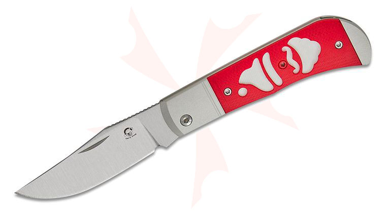 Kizer Cutlery Vanguard Christmas Limited Edition Azo Trestle Slipjoint Folding Knife 2.9 inch 14C28N Blasted Clip Point Blade, Gray Aluminum Handles with Red Santa Claus G10 Inlays