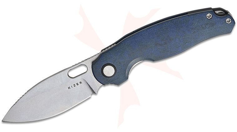 Kizer Cutlery Seagull Liner Lock Front Flipper Knife 2.9 inch 14C28N Stonewashed Drop Point Blade, Blue Canyon Richlite Handles
