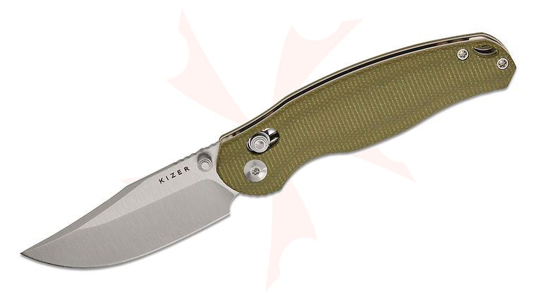 Kizer Cutlery Vanguard Phoca CC Clutch Lock Folding Knife 2.9 inch AEB-L Satin Clip Point Blade, Green Micarta Handles, Deep Carry Clip