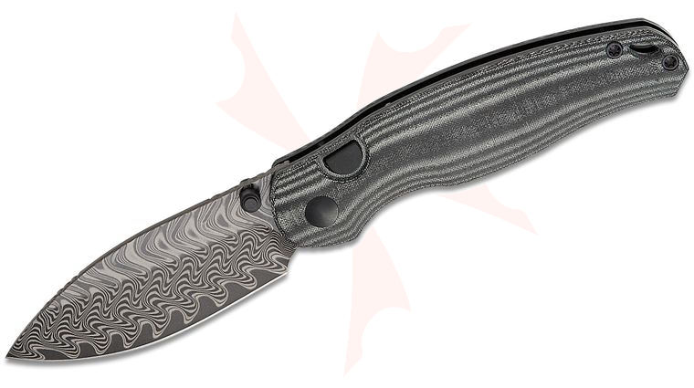 Kizer Cutlery Vanguard Phoca BD Button Liner Lock Folding Knife 2.95 inch Damascus Drop Point Blade, Black Norplex UltreX Micarta Handles, Deep Carry Clip