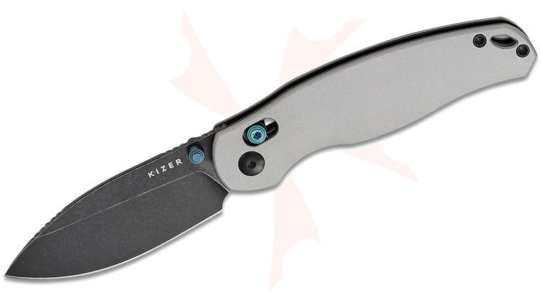 Kizer Cutlery Vanguard Phoca CD Clutch Lock Folding Knife 2.95 inch 14C28N Black Stonewash Drop Point Blade, Light Gray Aluminum Handles, Deep Carry Clip