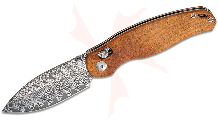 Kizer Cutlery Vanguard Phoca CD Clutch Lock Folding Knife 2.95 inch Damascus Drop Point Blade, Mkuruti Wood Handles, Deep Carry Clip