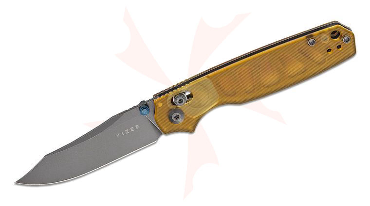 Kizer Cutlery Vanguard Pokiman CC Clutch Lock Folding Knife 3.16 inch AEB-L Gray Stonewashed Clip Point Blade, Ultem Handles, Reversible Deep Carry Clip
