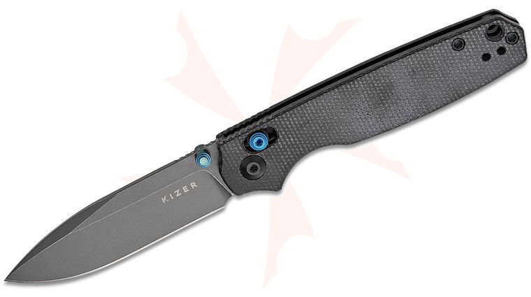 Kizer Cutlery Vanguard Pokiman CD Clutch Lock Folding Knife 3.16 inch AEB-L Gray Stonewashed Drop Point Blade, Black Micarta Handles, Reversible Deep Carry Clip