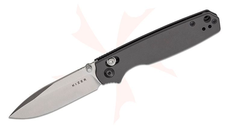 Kizer Cutlery Vanguard Pokiman CD Clutch Lock Folding Knife 3.16 inch AEB-L Satin Drop Point Blade, Gray Aluminum Handles, Reversible Deep Carry Clip