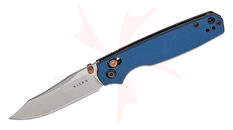 Kizer Cutlery Vanguard Pokiman CC Clutch Lock Folding Knife 3.16 inch AEB-L Satin Clip Point Blade, Blue Aluminum Handles, Reversible Deep Carry Clip
