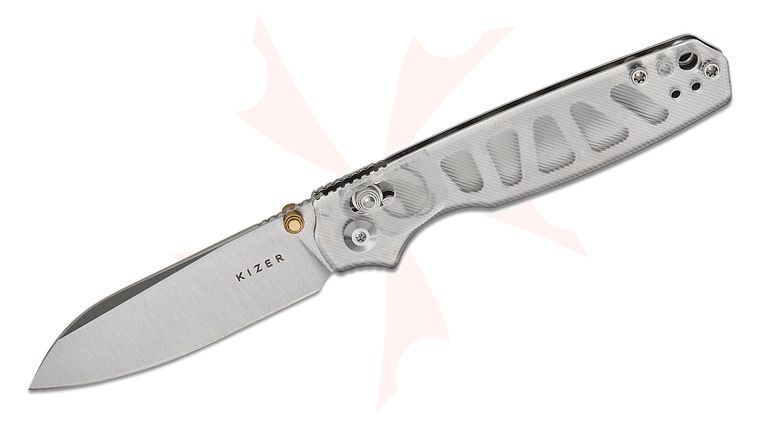 Kizer Cutlery Vanguard Pokiman CS Clutch Lock Folding Knife 3.16 inch AEB-L Satin Sheepsfoot Blade, Clear Acrylic Handles, Reversible Deep Carry Clip