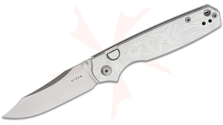 Kizer Cutlery Vanguard Pokiman BLL Button Liner Lock Folding Knife 3.14 inch AEB-L Satin Clip Point Blade, Aluminum Foil G10 Handles, Reversible Deep Carry Clip