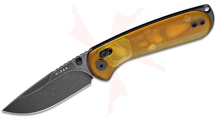 Kizer Cutlery Vanguard Maksim Epifantsev BUDDY II Clutch Lock Folding Knife 2.95 inch AEB-L Black PVD Stonewashed Drop Point Blade, Ultem (PEI) Handles, Reversible Deep Carry Clip