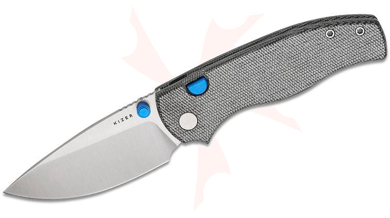 Kizer Cutlery Vanguard Glaux Button Liner Lock Folding Knife 3.02 inch 14C28N Satin Drop Point Blade, Black Norplex UltreX Micarta Handles