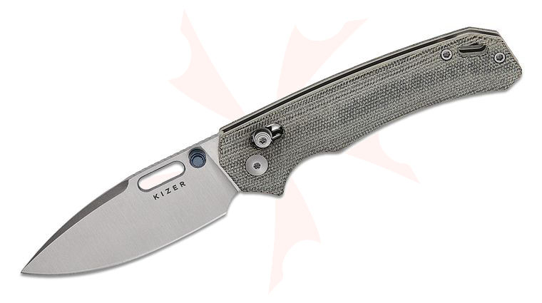 Kizer Cutlery Vanguard Outposter Clutch Lock Folding Knife 3.29 inch Nitro-V Satin Drop Point Blade, Black Norplex UltreX Micarta Handles