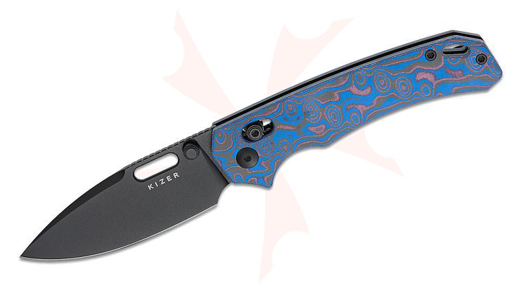 Kizer Cutlery Vanguard Outposter Clutch Lock Folding Knife 3.29 inch Nitro-V Black PVD Drop Point Blade, Purple Vortex Pattern Micarta Handles