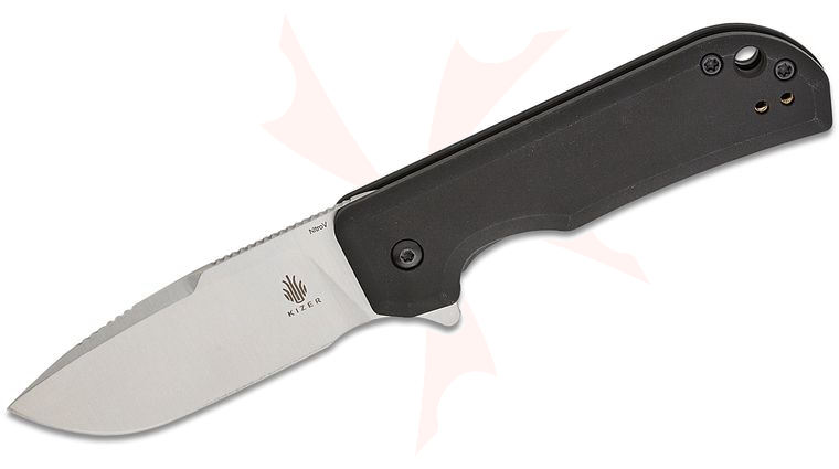 Kizer Cutlery Vanguard Azo Nice Guy Liner Lock Flipper Knife 2.84 inch Nitro-V Stonewashed Drop Point Blade, Black Aluminum Handles, Reversible Clip