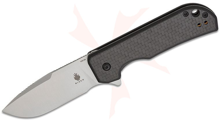 Kizer Cutlery Vanguard Azo Nice Guy Liner Lock Flipper Knife 2.84 inch 154CM Stonewashed Drop Point Blade, Carbon Fiber Handles, Reversible Clip