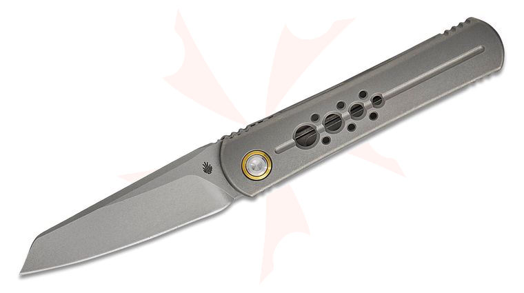 Kizer Cutlery Premium X-Series Feist 2 Frame Lock Front Flipper Knife 2.8 inch M390 Stonewashed Reverse Tanto Blade, Hole Machined Titanium Handles