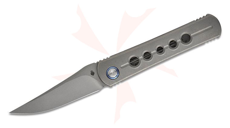 Kizer Cutlery Premium X-Series Feist 2 Frame Lock Front Flipper Knife 2.76 inch M390 Stonewashed Clip Point Blade, Hole Machined Titanium Handles