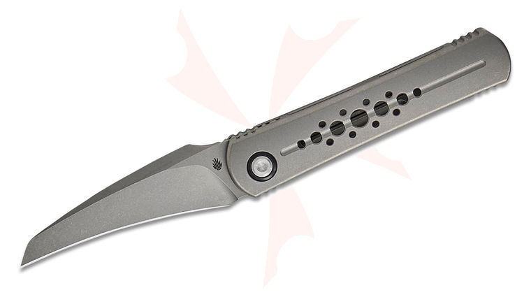 Kizer Cutlery Premium X-Series Feist 2 Frame Lock Front Flipper Knife 2.87 inch M390 Stonewashed Hawkbill Blade, Hole Machined Titanium Handles