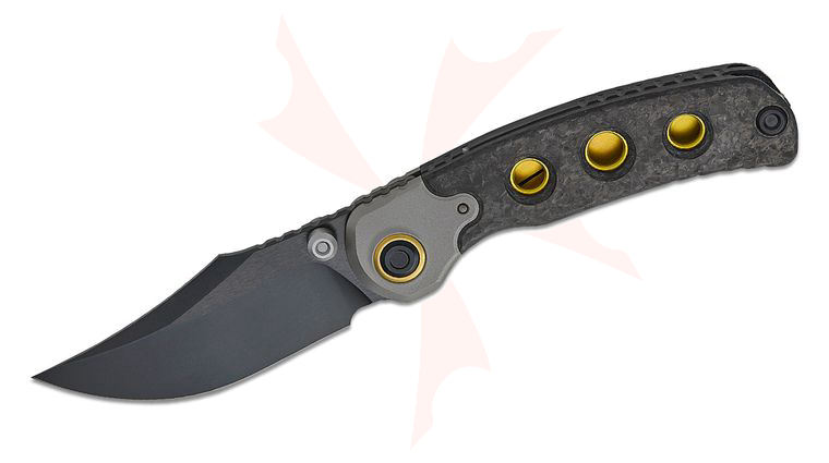 Kizer Cutlery Premium X-Series PIONEER Front Flipper Knife 3.2 inch M390 Black DLC-Ultra Bowie Blade, Marble Carbon Fiber Handles with Titanium Bolsters