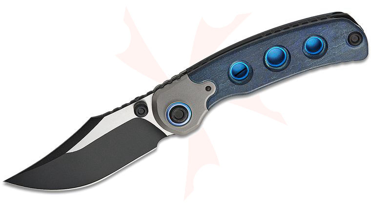 Kizer Cutlery X-Series PIONEER Front Flipper Knife 3.2 inch S35VN Two-Tone Bowie Blade, Blue Canyon Richlite Handles with Titanium Bolsters