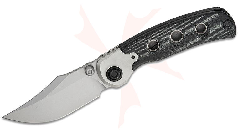 Kizer Cutlery X-Series PIONEER Front Flipper Knife 3.2 inch Nitro-V Stonewashed Bowie Blade, Black Micarta Handles with Aluminum Bolsters