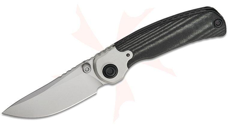 Kizer Cutlery X-Series PIONEER Front Flipper Knife 3.2 inch Nitro-V Stonewashed Drop Point Blade, Black Micarta Handles with Aluminum Bolsters