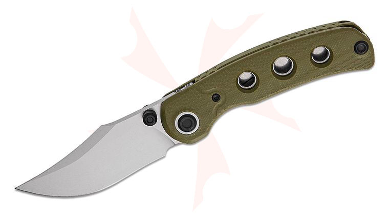 Kizer Cutlery X-Series PIONEER Front Flipper Knife 3.2 inch 14C28N Blasted Two-Tone Bowie Blade, Olive Green G10 Handles
