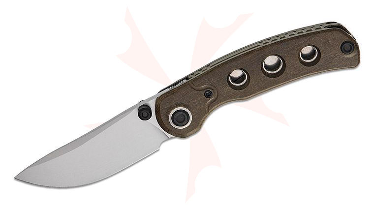 Kizer Cutlery X-Series PIONEER Front Flipper Knife 3.2 inch 14C28N Blasted Two-Tone Drop Point Blade, Brown Richlite Handles