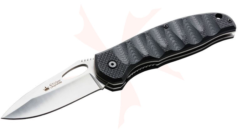 Kizlyar Supreme Hero 440C Folding Knife 3 inch Satin Plain Blade, Black G10 Handles (KK0116)