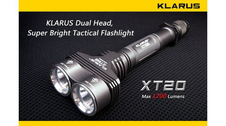 Klarus XT20 Tactical LED 4xCR123A Twin Head Flashlight, Military Gray Body, 1200 Max Lumens