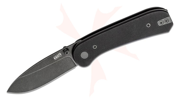 Knafs Co. Lander Folding Knife 2.75 inch D2 Black Stonewash Drop Point Blade, Black G10 Handles