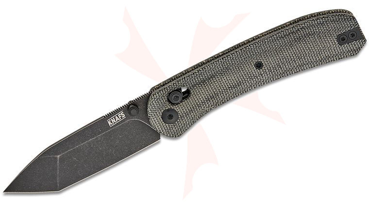 Knafs Co. Lander 2 Clutch Lock Folding Knife 3 inch S35VN Black Stonewashed Tanto Blade, Black Canvas Micarta Handles