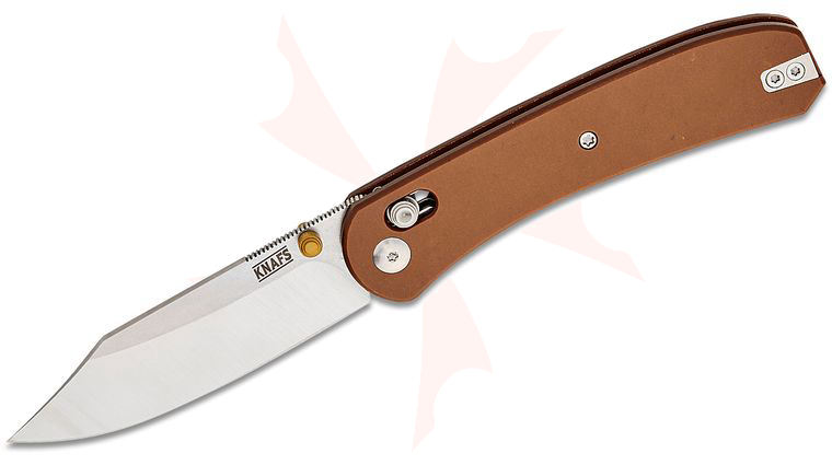 Knafs Co. Lander 2 Clutch Lock Folding Knife 3.25 inch S35VN Satin Clip Point Blade, Brown Paper Micarta Handles