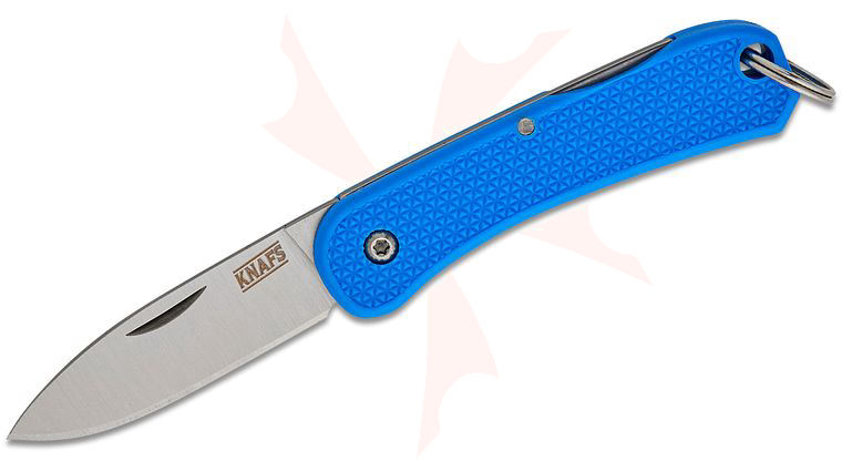 Knafs Co. Lander 6 Keychain Lockback Folding Knife 1.55 inch 4034 Satin Drop Point Blade, Blue FRN Handles with Split Ring