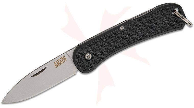 Knafs Co. Lander 6 Keychain Lockback Folding Knife 1.55 inch 4034 Satin Drop Point Blade, Black FRN Handles with Split Ring