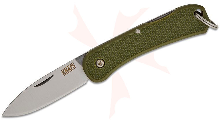 Knafs Co. Lander 6 Keychain Lockback Folding Knife 1.55 inch 4034 Satin Drop Point Blade, OD Green FRN Handles with Split Ring