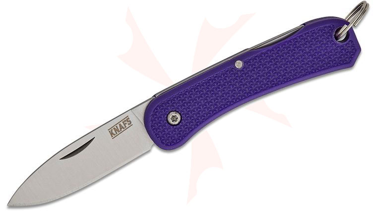 Knafs Co. Lander 6 Keychain Lockback Folding Knife 1.55 inch 4034 Satin Drop Point Blade, Purple FRN Handles with Split Ring
