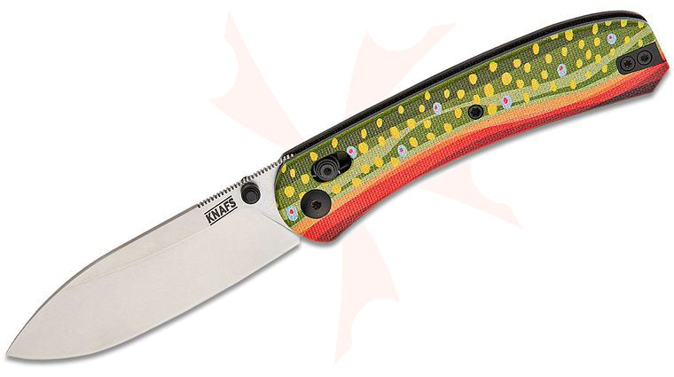 Knafs Co. Lander 2 Clutch Lock Folding Knife 3.25 inch S35VN Stonewashed Drop Point Blade,  inchBrook Trout inch G10 Handles