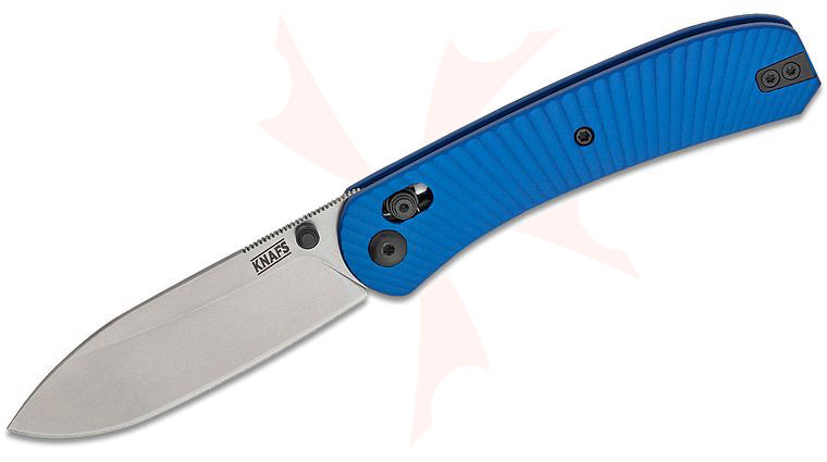 Knafs Co. Lander 2 Clutch Lock Folding Knife 3.25 inch S35VN Stonewashed Drop Point Blade, Solar Flare Milled Blue Aluminum Handles