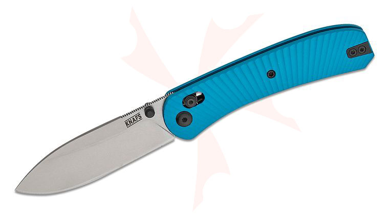 Knafs Co. Lander 2 Clutch Lock Folding Knife 3.25 inch S35VN Stonewashed Drop Point Blade, Solar Flare Milled Teal Aluminum Handles