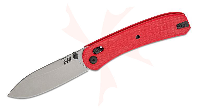 Knafs Co. Lander 2 Clutch Lock Folding Knife 3.25 inch S35VN Stonewashed Drop Point Blade, Red G10 Handles