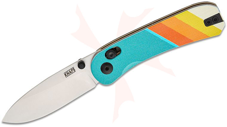 Knafs Co. Lander 3 Clutch Lock Folding Knife 2.75 inch S35VN Satin Drop Point Blade,  inchGood Vibes inch G10 Handles