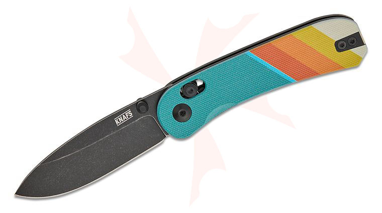 Knafs Co. Lander 3 Clutch Lock Folding Knife 2.75 inch S35VN Black Stonewashed Drop Point Blade,  inchGood Vibes inch G10 Handles